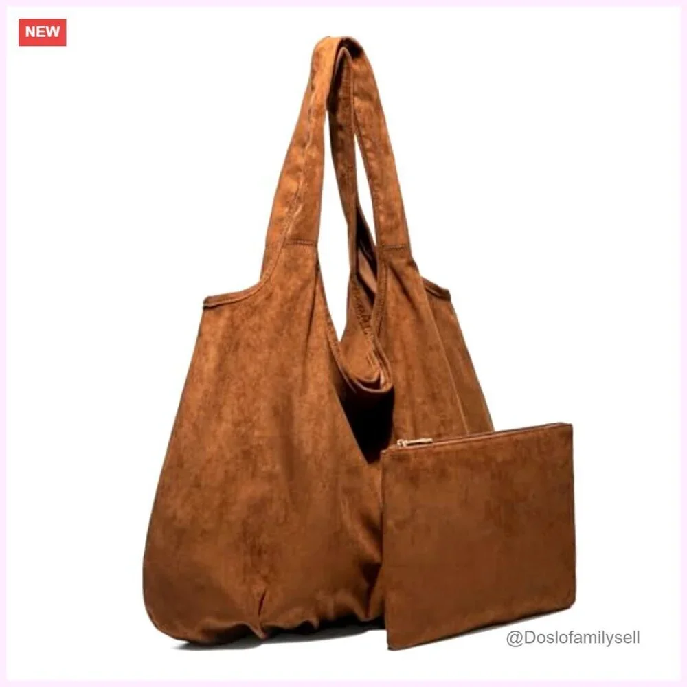Large Faux Suede Hobo Shoulder Bag Tote Purse for Travel Work